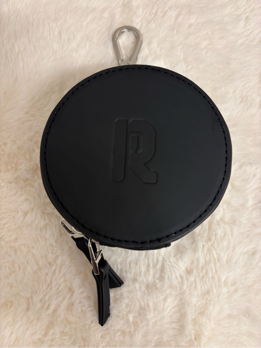 Paco Rabanne Black Round Leather Key Pouch with Silver Hardware